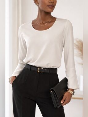 Minimalist Cream Blouse Quiet Luxury Designer Workwear Akris Punto US Size 10